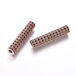 Real Rose Gold Plated Brass Micro Pave Cubic Zirconia Beads, Tube Beads, Black, Real Rose Gold Plated, 29.5x6mm, Hole: 2.5mm