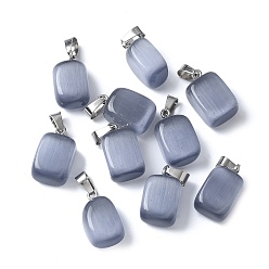 Светлый Стально-синий Подвески кошачий глаз, с 201 фурнитурой из нержавеющей стали, прямоугольные, цвет нержавеющей стали, светло-стальной синий, 20x12x9 мм, отверстие : 7x4 мм
