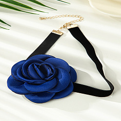 Темно-Синий 3d цветок полиэфирное волокно черный бархат шнур чокер ожерелья, золотые, темно-синий, 12.99 дюйм (33 см)