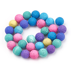 Mixed Color Synthetic Lava Rock Beads Strands, Dyed, Round, Mixed Color, 12mm, Hole: 1mm, about 32pcs/strand, 14.96 inch(38cm)