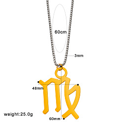 Дева Панк-стиль 304 Подвески из нержавеющей стали с изображением двенадцати созвездий и цепочками из нержавеющей стали в форме коробки, реальный 18 k позолоченный, Дева, 23.62 дюйм (60 см), Кулон : 48x60 мм
