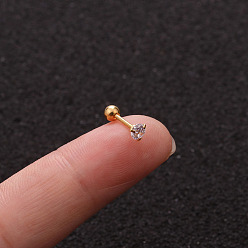 Круглые Серьги-гвоздики из латуни с микропаве из прозрачного кубического циркония для женщин, 316l штифты из нержавеющей стали, золотые, круглые, 6 мм, штифты : 0.8 мм