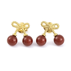 Настоящее золото 14K Ионное покрытие (ip) 304 серьги-пусеты с эмалью из нержавеющей стали для женщин, бантик/вишня, реальный 14 k позолоченный, 13x15 мм