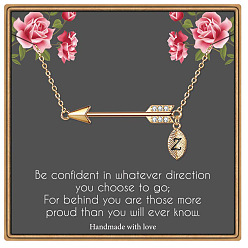 Letter Z Латунные микропаве прозрачные кубические цирконии стрела с подвеской в виде буквы, золотые, Письмо Z, 15.75 дюйм (40 см)