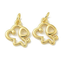 Собака Стойки обшивки латунные подвески, с прыжковых колец, долговечный, без свинца и без кадмия, зодиакальный шарм, собака, 13.8x11x1.5 мм, отверстие : 3.5 мм