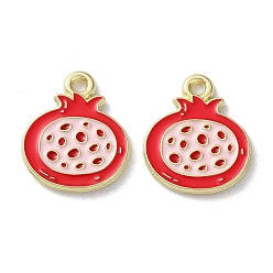 Ярко-Розовый Эмалевые подвески из фруктового сплава, гранат, золотой свет, ярко-розовый, 17x14x1.5 мм, отверстие : 1.6 мм