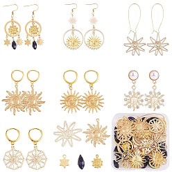 Золотой Набор для изготовления сережек в виде солнечных капель своими руками, включая 201 подвески из нержавеющей стали, сплава и латуни и соединительные звенья, Железные крючки для сережек, серьги-гвоздики и кольца из латуни и сплава, Стеклянные бусины, золотое и светлое золото, 100 шт / коробка