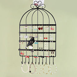 Черный Настенная железная витрина для ювелирных изделий в виде птичьей клетки, держатель-органайзер для ювелирных изделий для браслета, Ожерелье, хранение серег, чёрные, 44x26 см