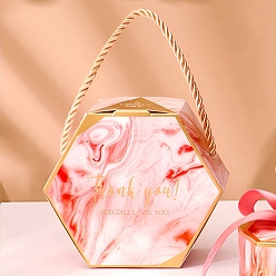 Оранжево-Красный Складные картонные коробки для конфет, коробка для упаковки свадебного подарка, с ручкой, шестиугольник, оранжево-красный, 12x5.5x10.5 см