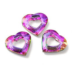 Orchid Electroplated Glass Pendants, Back Plated, Faceted Heart Charms, Orchid, 24.5x26x6mm, Hole: 11x13mm