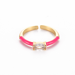 Tief rosa Manschettenringe aus Messingemail, offene Ringe, Solitärringe, mit klaren Zirkonia, Nickel frei, Pferd Auge, golden, tief rosa, us Größe 7 (17.3 mm)