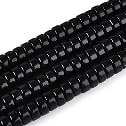 Черный Непрозрачные сплошные цветные стеклянные бусины, плоско-круглые, чёрные, 6~6.5x3~3.5 мм, отверстие : 0.8 мм, около 114~116 шт / нитка, 14.76~14.96 дюйм (37.5~38 см)