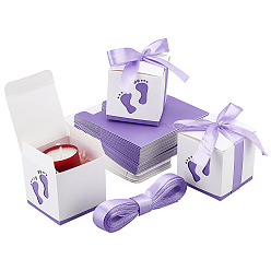 Средний Фиолетовый Бумажная подарочная коробка, с лентой, складные коробки с рисунком отпечатка стопы, украшение свадьбы, квадратный, средне фиолетовый, 6.1x6.1x6.1 см