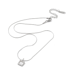 Stainless Steel Color Shell Square Pendant Necklaces, 304 Stainless Steel Box Chain Necklaces, Stainless Steel Color, 16.54 inch(42cm)