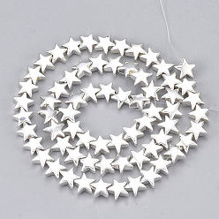 Silver Plated Electroplate Non-magnetic Synthetic Hematite Beads Strands, Star, Silver Plated, 8x8.5x3.5mm, Hole: 1mm, about 67pcs/strand, 15.9 inch