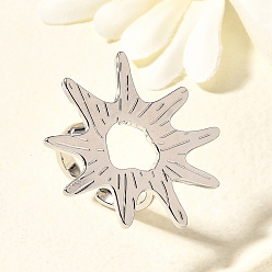 Платина Латунные кольца-манжеты для женщин, солнце, стойки покрытие, долговечный, без свинца и без кадмия, платина, 33.5x35 мм, внутренний диаметр: 18 мм