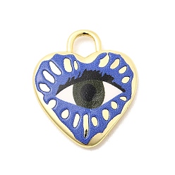 Eye Латунные подвески с принтом, сердце прелести, долговечный, реальный 18 k позолоченный, глаз, 19x16x3 мм, отверстие : 3x3 мм