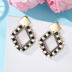 Черный Серьги-гвоздики с подвесками из смешанных камней и стекла в форме ромба, с 304 серьгами из нержавеющей стали, золотые, чёрные, 44x29 мм