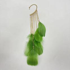 Желто-Зеленый Серьги-каффы из сплава в стиле бохо с перьями-кисточками, золотые, желто-зеленый, 230x35 мм