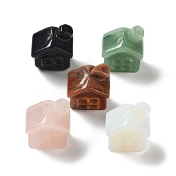 Смешанные камни Резные фигурки домиков из натуральных и синтетических драгоценных камней, для домашнего офиса настольный орнамент фэн-шуй, 26x24x18~18.5 мм