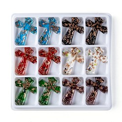 (52) Непрозрачная лаванда Ручной золотой песок Lampwork большие кулоны, крестик, разноцветные, 60x48x6 мм, отверстия: 4 мм, 12 шт / коробка