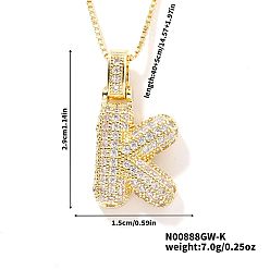 Letter K Элегантные латунные микропаве прозрачные кубические цирконии 3d начальные ожерелья, идеальный подарок для нее, золотые, Письмо K, 15.75 дюйм (40 см)