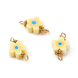 Yellow Handmade Polymer Clay Links Connectors, with Golden Brass Findings, Flower, Yellow, 9.5x18.5x4mm, Hole: 2~3mm
