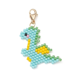 Dinosaur Ткацкий станок ручной работы с узором из бисера, подвески, украшение, с 304 из нержавеющей стали Lobster Claw застежками, динозавр, 37 мм