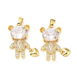 Прозрачный Латунные микро проложить кубического циркония подвески, без кадмия и без свинца, медведь и сердце, реальный 18 k позолоченный, прозрачные, 21x15x5.5 мм, отверстие : 5x3 мм