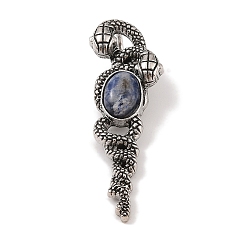 (306FM) Жонкиль матовый с лаймовой подкладкой Натуральные синие пятна яшмы подвески, со сплавочной фурнитурой, античное серебро, 61.5x20x8 мм, отверстие : 9.5x7 мм