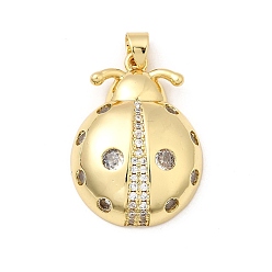 Настоящее золото 16K Латунные микро проложить кубического циркония подвески, без кадмия и без свинца, божья коровка, реальный 16 k позолоченный, 32x23.5x8 мм, отверстие : 4x5 мм