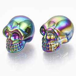 Colorful Electroplate K9 Glass Display Decorations, Skull, for Halloween, Colorful, 21.5x18.5x27mm