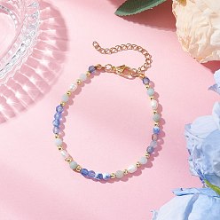 Blue Agate Браслеты из натурального голубого агата, с натуральным культивированным пресноводным жемчугом и гальваническим немагнитным синтетическим гематитом, граненые, 7-1/4 дюйм (18.5 см)