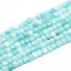 Amazonite Natural Amazonite Beads Strands, Grade AB, Faceted, Cube, 3~4x3~4x3~4mm, Hole: 0.6mm, about 98~108 pcs/Strand, 15.55 inch(39.5cm)