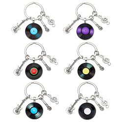 (52) Непрозрачная лаванда 6шт. 6 цветные стеклянные брелоки-подвески, с брелоками и подвесками из сплава, музыкальные инструменты, старинное серебро и платина, разноцветные, 61.5 мм, 1 шт / цвет