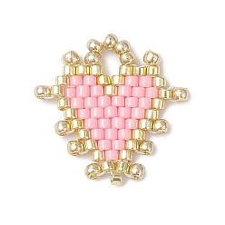 Pink Подвески-сердечки из стеклянного бисера ручной работы Miyuki, розовые, 18x19.5x2 мм, отверстие : 3x4 мм