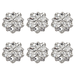 Платина 6 шт. стеклянные пуговицы со стразами на ножке, со сплавочной фурнитурой, 1-луночное, цветок, платина, 22x13 мм, отверстие : 2 мм