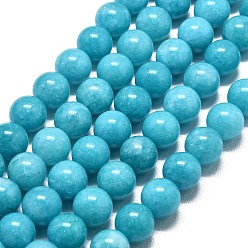 Темно-бирюзовый Натуральный Malaysia нефритовые бусы пряди, окрашенная и подогревом, круглые, темные бирюзовый, 10 мм, отверстие : 1.2 мм, около 39 шт / нитка, 14.96 дюйм (38 см)