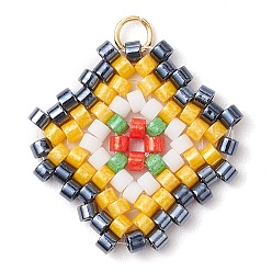 Золотистый Бисер бисерные подвески, с 304 кольцом из нержавеющей стали, ромбовидные подвески, золотые, 23.5x21.5x2 мм, отверстие : 2.5 мм