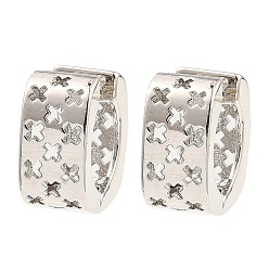 Платина Латунные серьги обруча, полый крест, платина, 15x14x7.5 мм