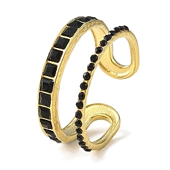 Настоящее золото 18K Ионное покрытие (ip) 304 открытая манжета из нержавеющей стали для женщин, со стразами, реальный 18 k позолоченный, регулируемый