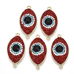 Light Siam Alloy Links Connectors, with Polymer Clay Rhinestone, Light Gold, Evil Eye, Cadmium Free & Lead Free, Light Siam, PP13(1.9~2mm), 38x19x10mm, Hole: 2.5mm