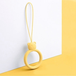 Gold Ring with Bear Shapes Silicone Mobile Phone Finger Rings, Finger Ring Short Hanging Lanyards, Gold, 9.5~10cm, Ring: 40x30x9mm