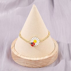 Настоящее золото 18K Латунные браслеты-слайдеры с цепочкой-коробкой, браслеты с цветочными звеньями из латуни и эмали для женщин, с круглых бусин, реальный 18 k позолоченный, 10 дюйм (25.4 см)