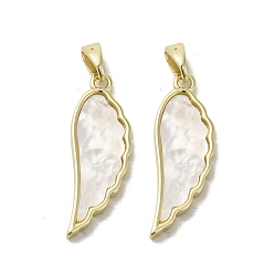 Wing Brass Pave Shell Pendants, Geometric Charms, Real 18K Gold Plated, Wing, 25.5x8.5x2mm, Hole: 3x5mm