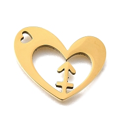 Стрелец 201 подвески из нержавеющей стали, лазерная резка, сердце с подвеской в виде созвездия, золотые, Стрелец, 17x21.5x1.5 мм, отверстие : 1.6x2.6 мм
