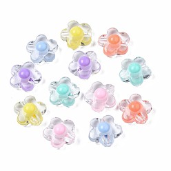 Mixed Color Transparent Acrylic Beads, Bead in Bead, Flower, Mixed Color, 16.5x17x9.5mm, Hole: 2mm, about 350pcs/500g