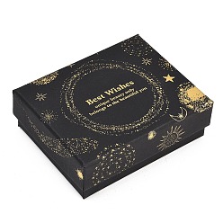 Rectangle Золотые штампованные картонные коробки для ювелирных изделий, с губкой внутри, для колец, маленькие часы, , Серьги, Браслеты, чёрные, прямоугольные, 10x7.8x3.35 см