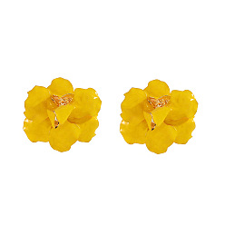 Gold Alloy Enamel Stud Earrings for Women, Flower, Golden, Gold, 60x55mm