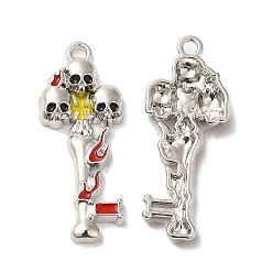 Платина Кулон эмали сплава, без кадмия, без никеля и без свинца, ключ с подвеской в виде черепа, платина, 34x13x4 мм, отверстие : 2 мм